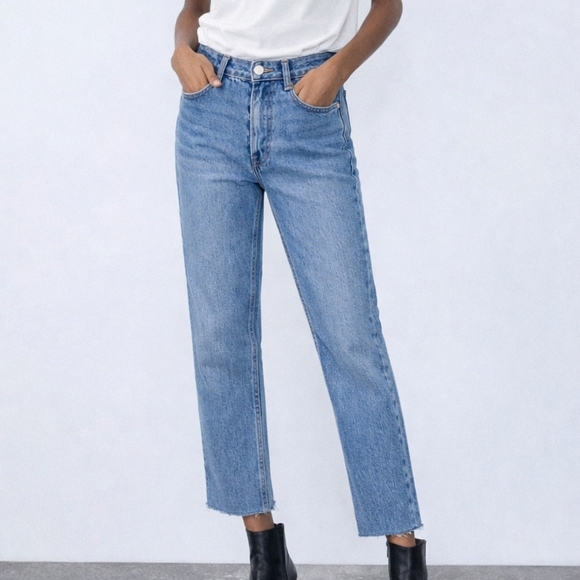 Zara Denim - Zara High Rise Raw Hem Jeans
